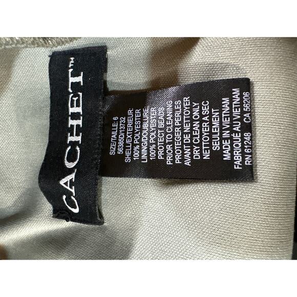 Cachet Beaded High Neck Mermaid Ruched Gray Silver Formal Evening Prom Dress - Picture 5 of 7